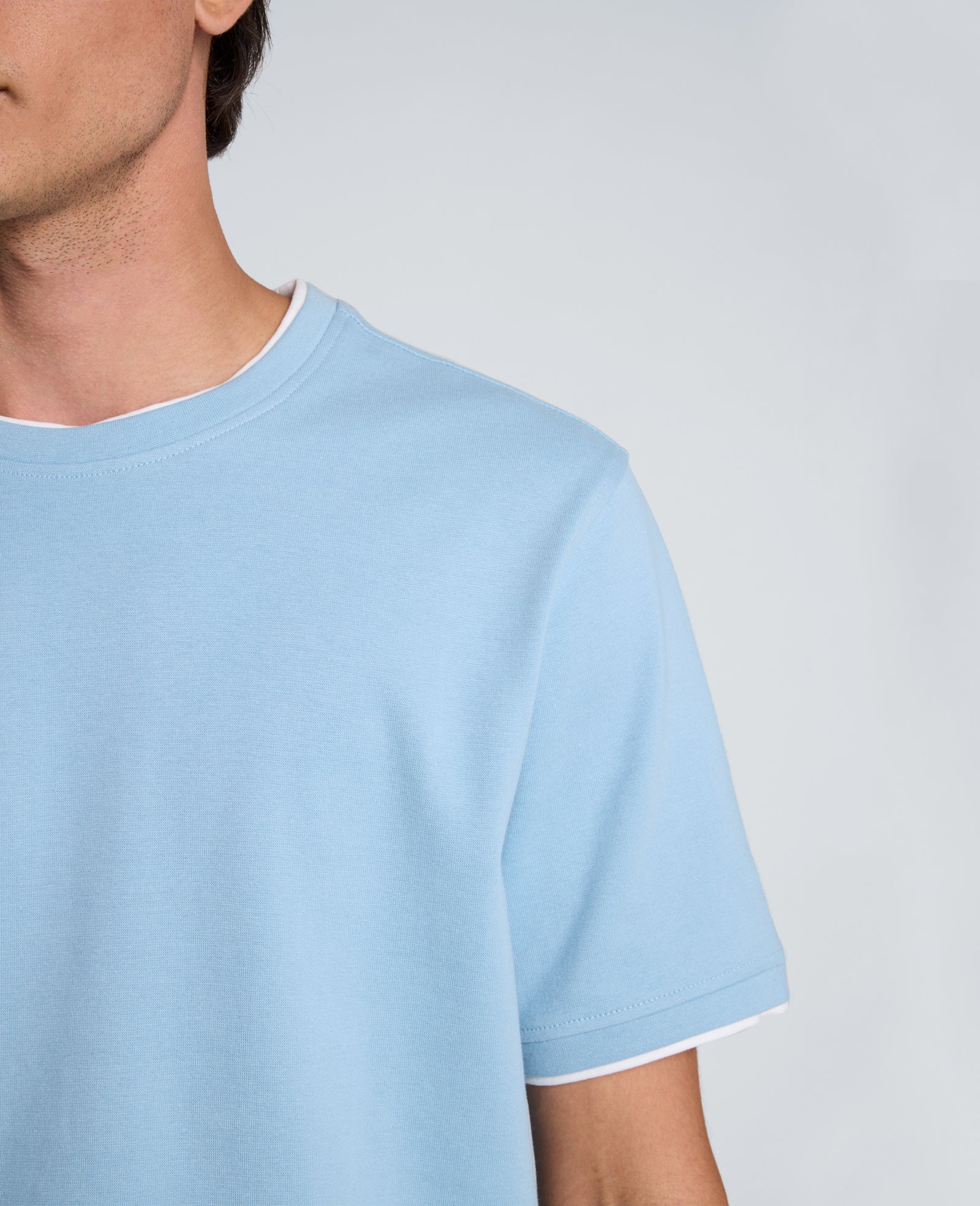 Kenneth Cole Reaction Double Collar Tee maglietta blu oversize in cotone stretch
