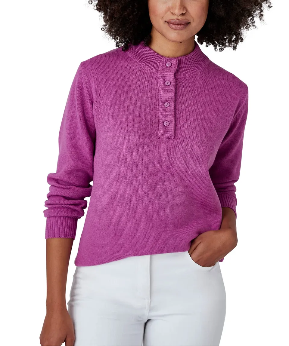 Damart Prêt-à-porter Maglione collo alto abbottonato viola malva 40