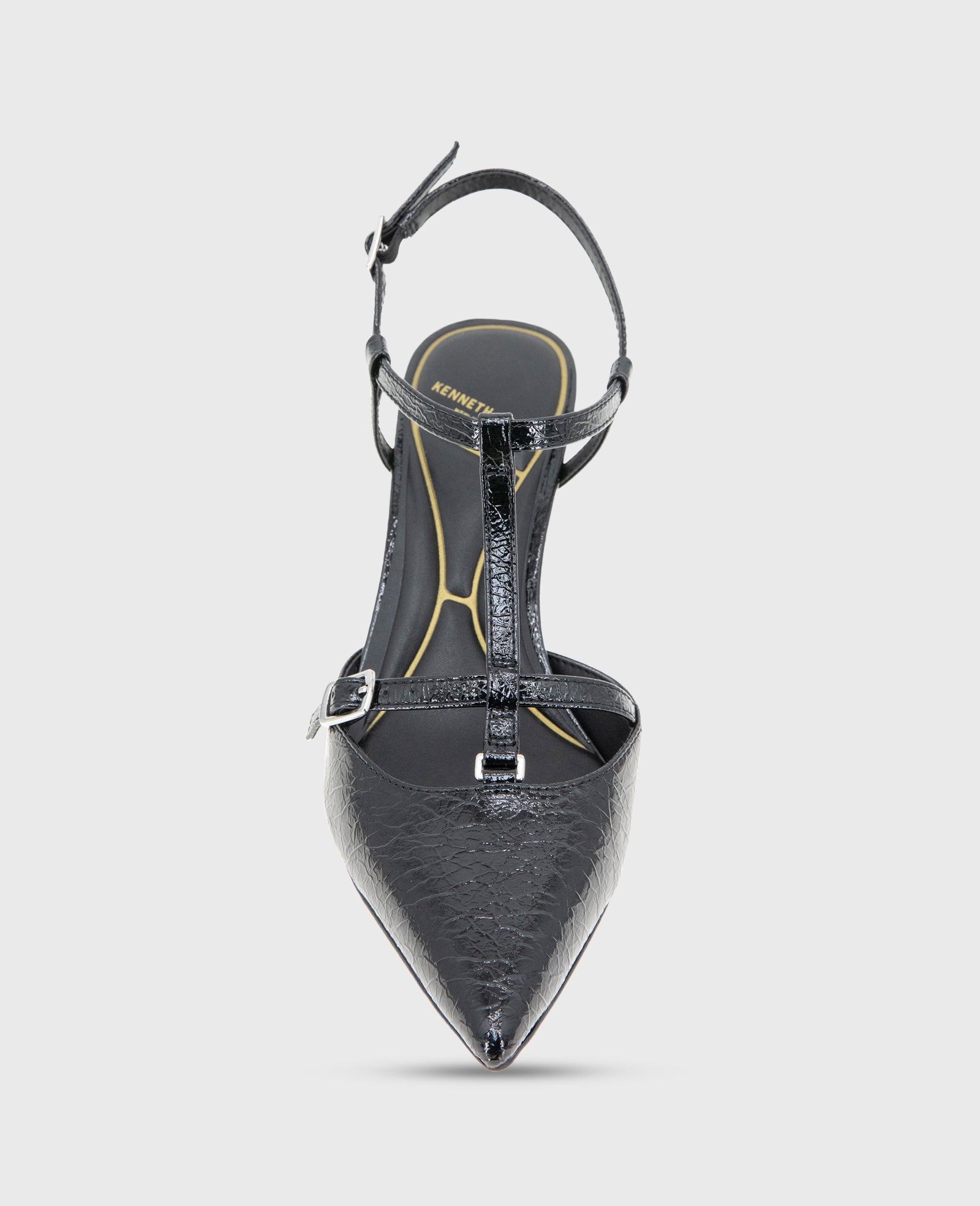 Kenneth Cole Reaction Shoes Urka Crinkle Patent Slingback Heel slingback nero lucido con tacco 2,5 pollici
