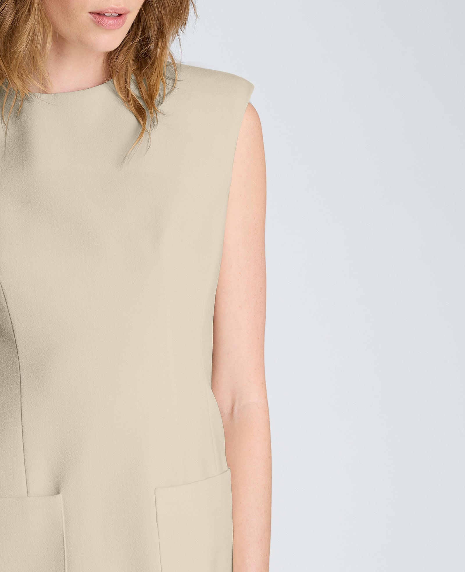 Kenneth Cole Reaction Clothing Sleeveless Suit Mini Dress abito Eggshell