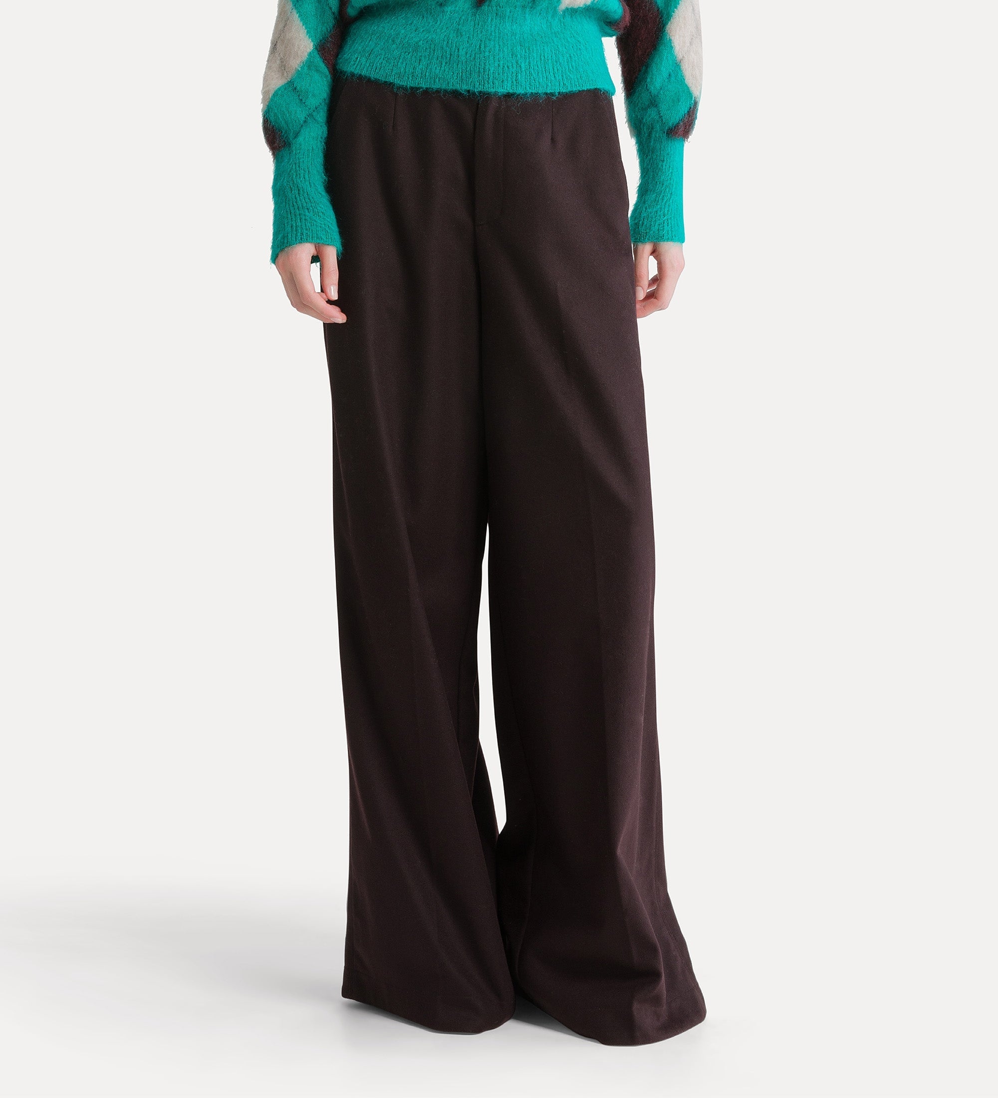 Forte pantaloni in misto lana a gamba ampia fondant