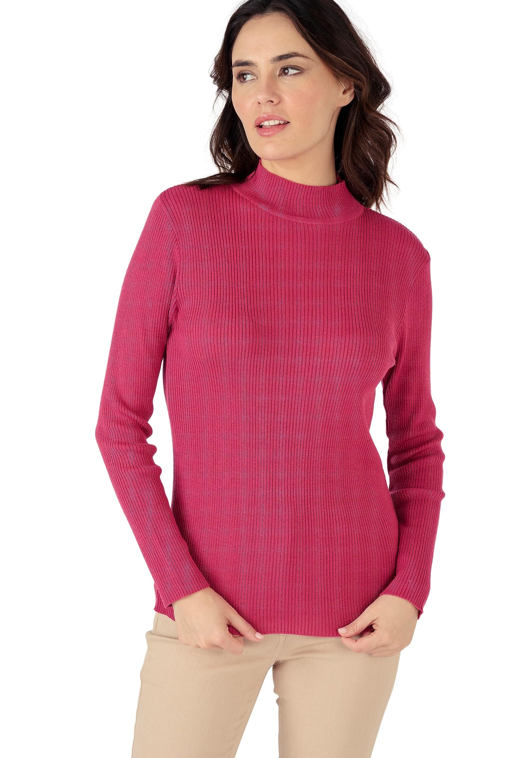 Damart Prêt-à-porter Maglione collo alto rosa lampone/grigio 44 in lana merino