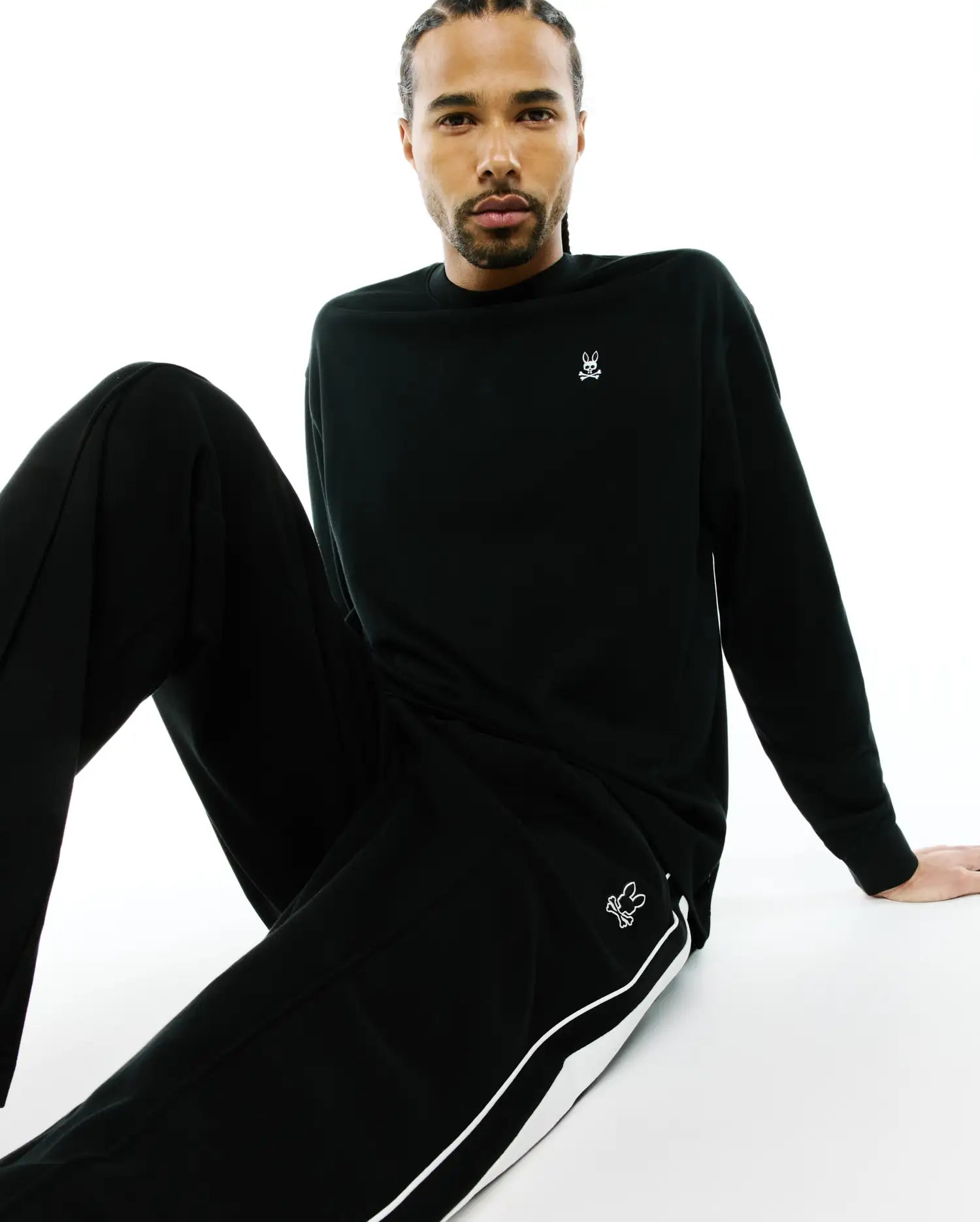 Psycho Bunny Men's Tees MENS NORMAN LONG SLEEVE OVERSIZED FIT TEE maglia nera 001 cotone