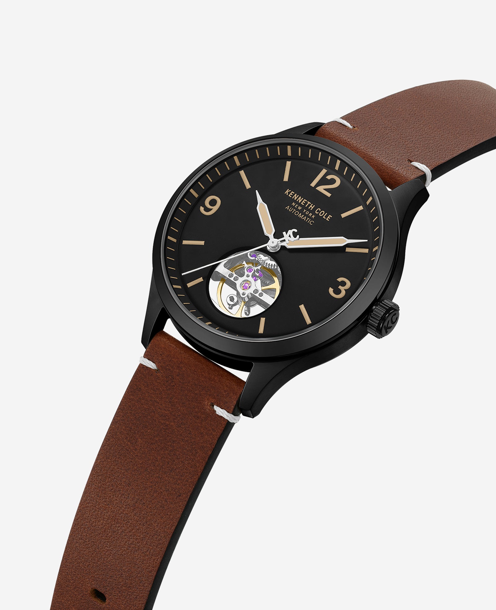 Kenneth Cole Reaction Open Heart Automatic Bracelet Watch orologio marrone automatico
