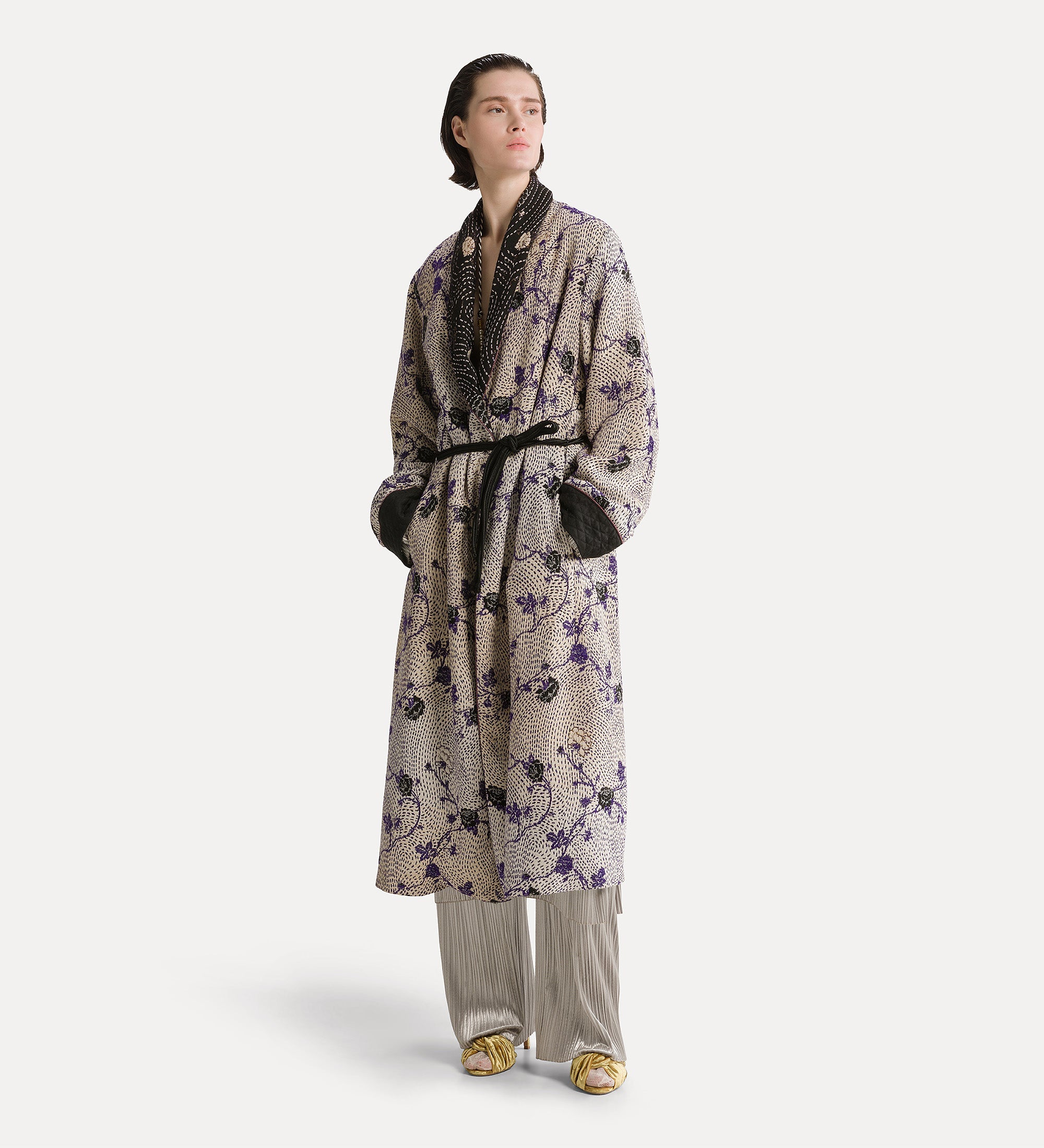 Forte capispalla e kimono “cherry blossom” jacquard coat lapislazzuli morbido