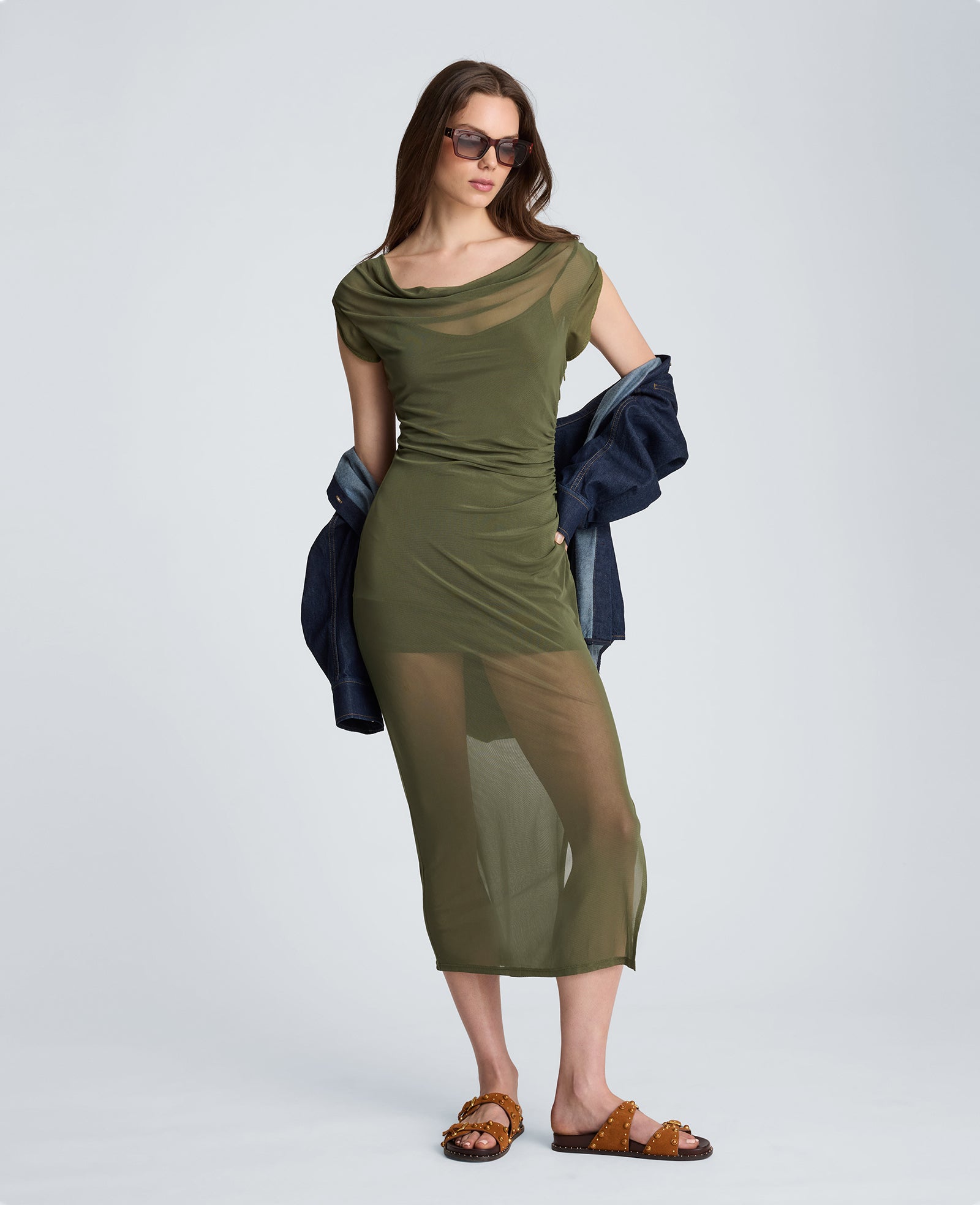 Kenneth Cole Reaction Clothing Sleeveless Cowl Neck Midi Dress vestito midi marrone aderente