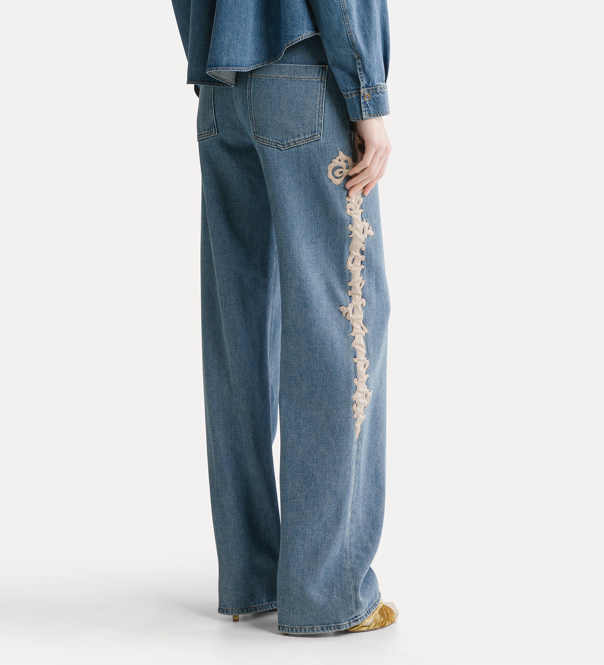 Forte pantaloni high-waisted embroidered 5-pocket trousers in cavalry denim celeste pantaloni denim vita alta