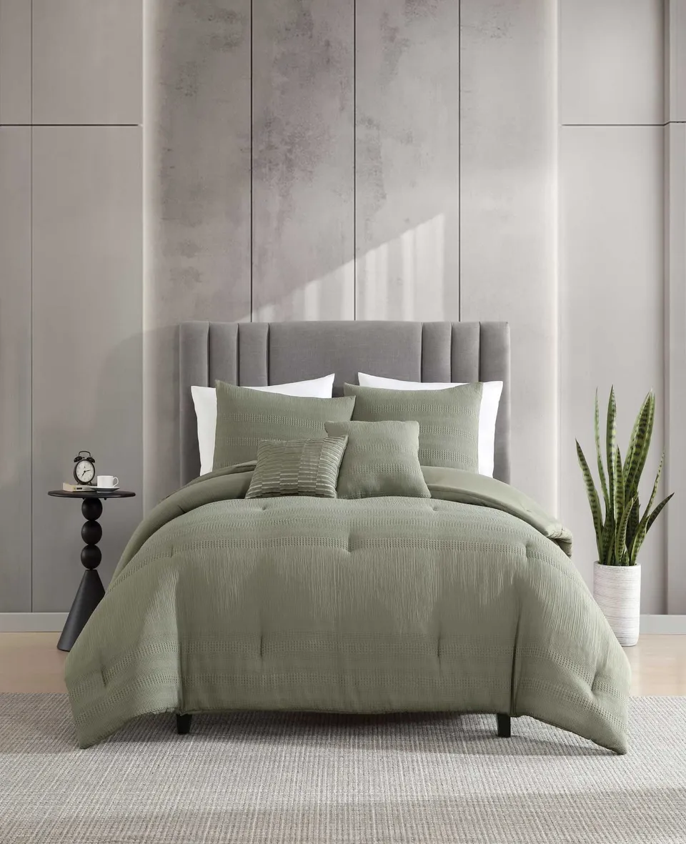 Kenneth Cole Reaction Home & Bedding Variegated Waffle Comforter Set trapunta verde Twin