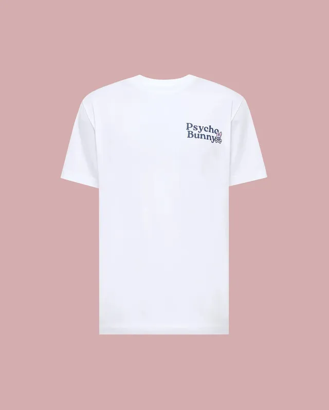 Psycho Bunny Men's Tees Archive Wordmark Graphic Tee maglietta bianca cotone Pima