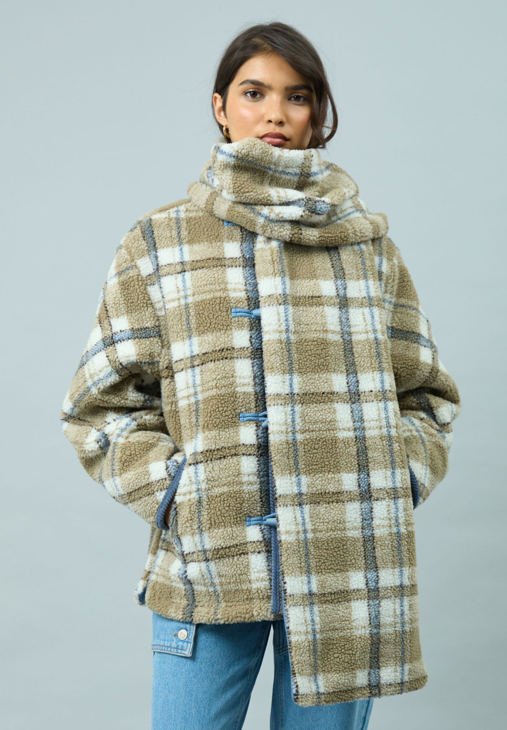 House Of Sunny Women's Jackets TEDDY FLEECE SCARF JACKET giacca teddy a quadri