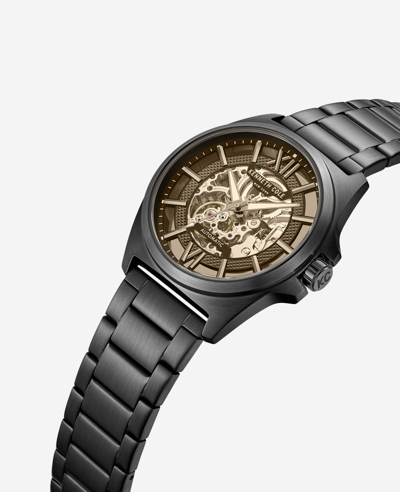 Kenneth Cole Reaction Skeleton Automatic Bracelet Watch orologio nero automatico