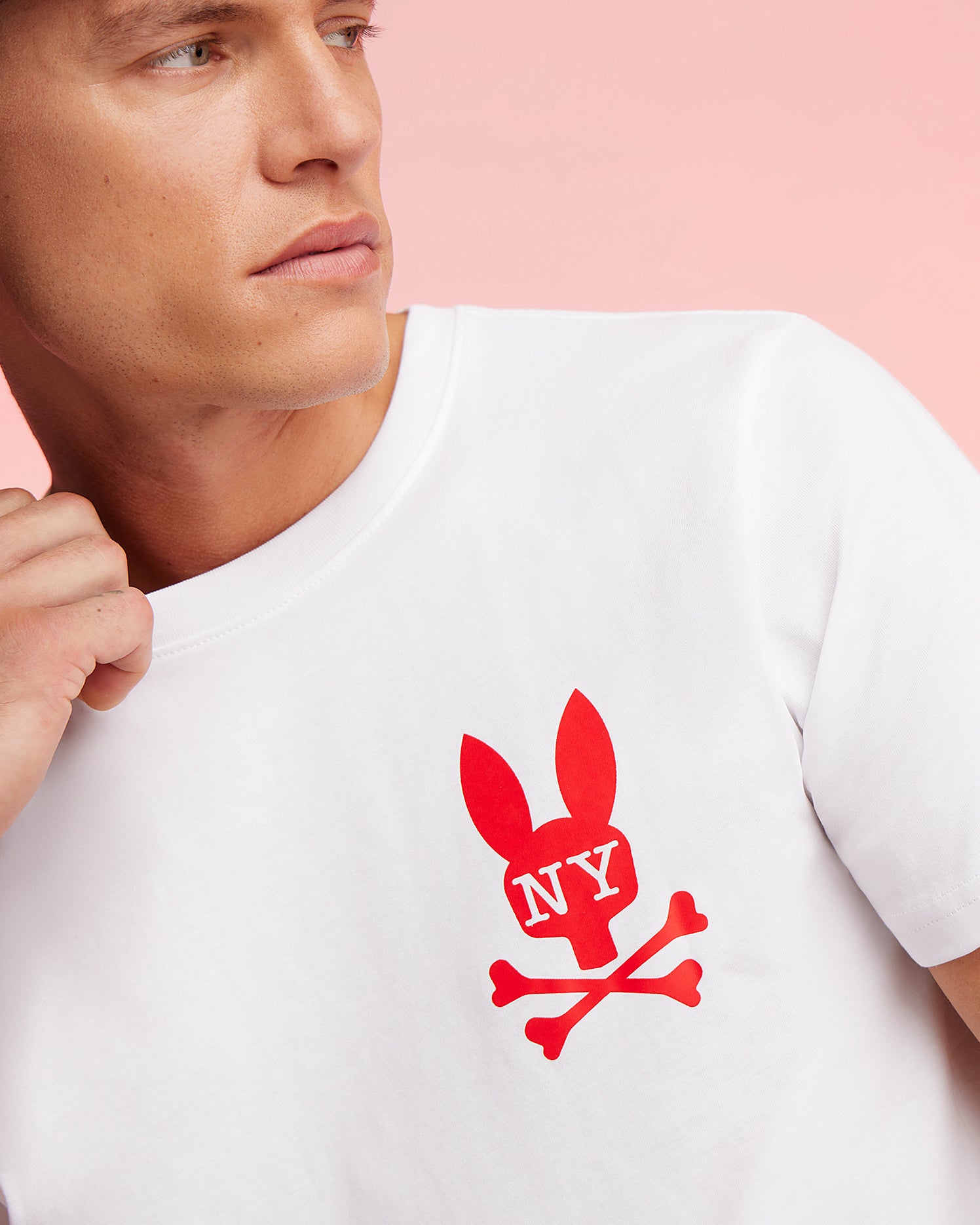 Psycho Bunny Men's Tees New York Tee B6U554W1PC T-shirt bianca in cotone Pima
