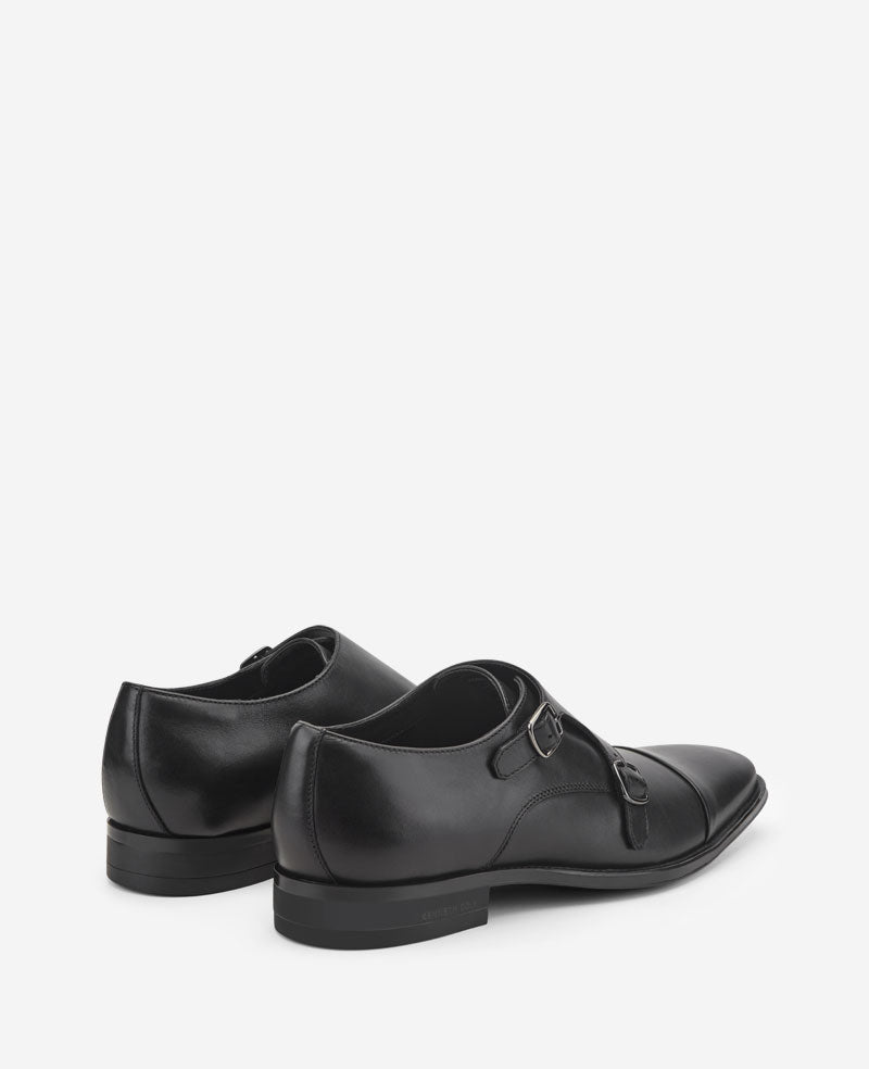 Kenneth Cole Reaction Shoes Charles Monk Strap Cap Toe Oxford scarpe nere in pelle