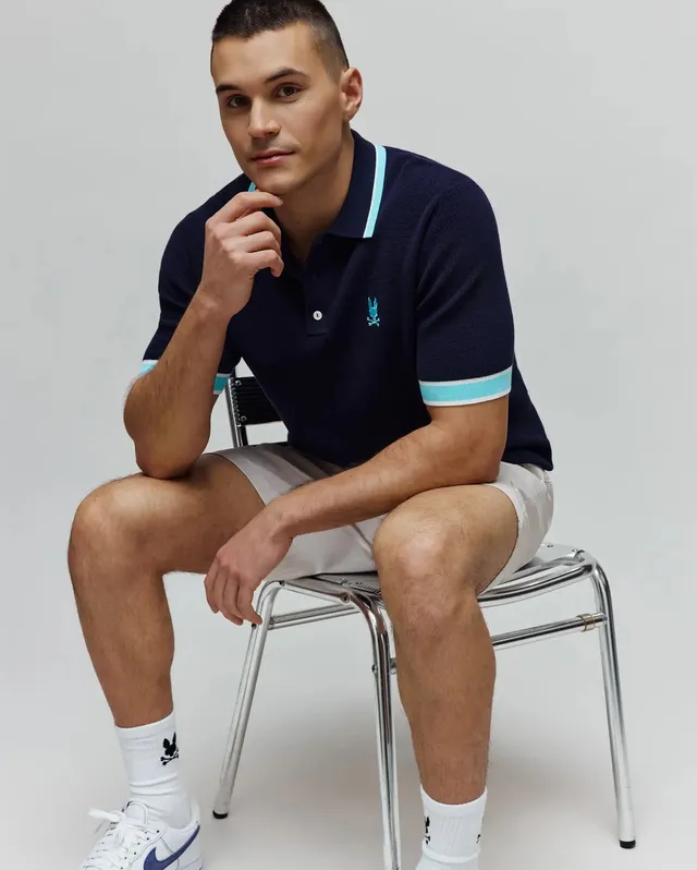 Psycho Bunny Dax Knit Polo MT0100212 polo Evening Blue 402 in cotone