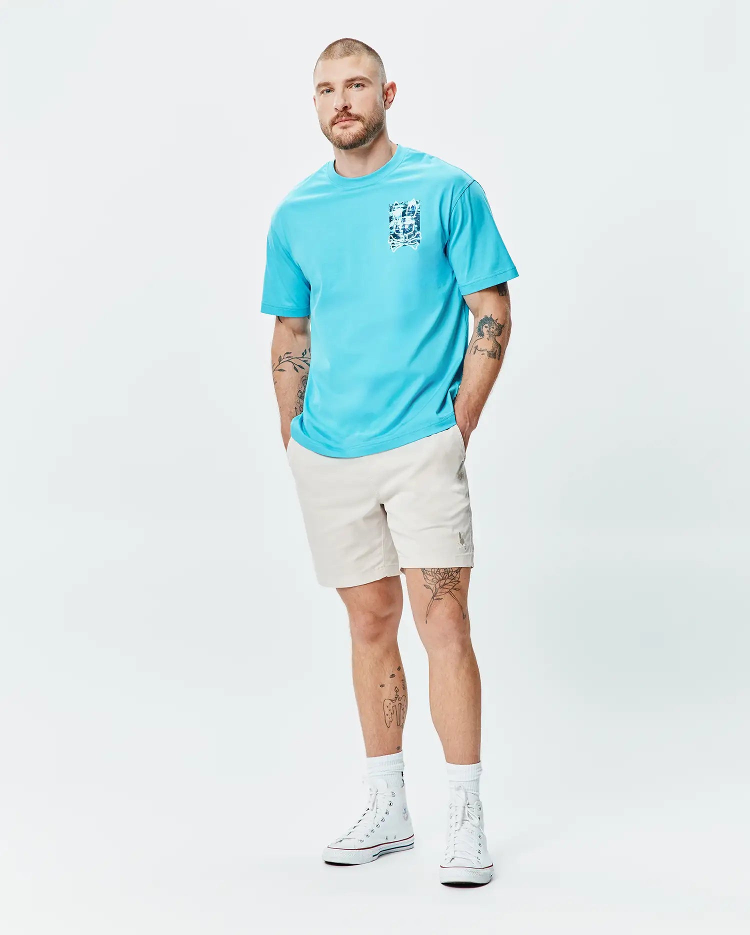 Psycho Bunny Men's Tees Isaac Oversized Tee maglietta Maui Blue cotone