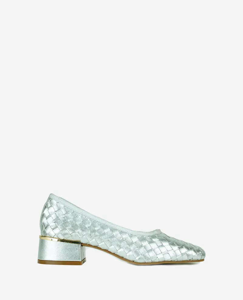 Kenneth Cole Reaction Shoes Birdie Woven Metallic Leather décolleté argento