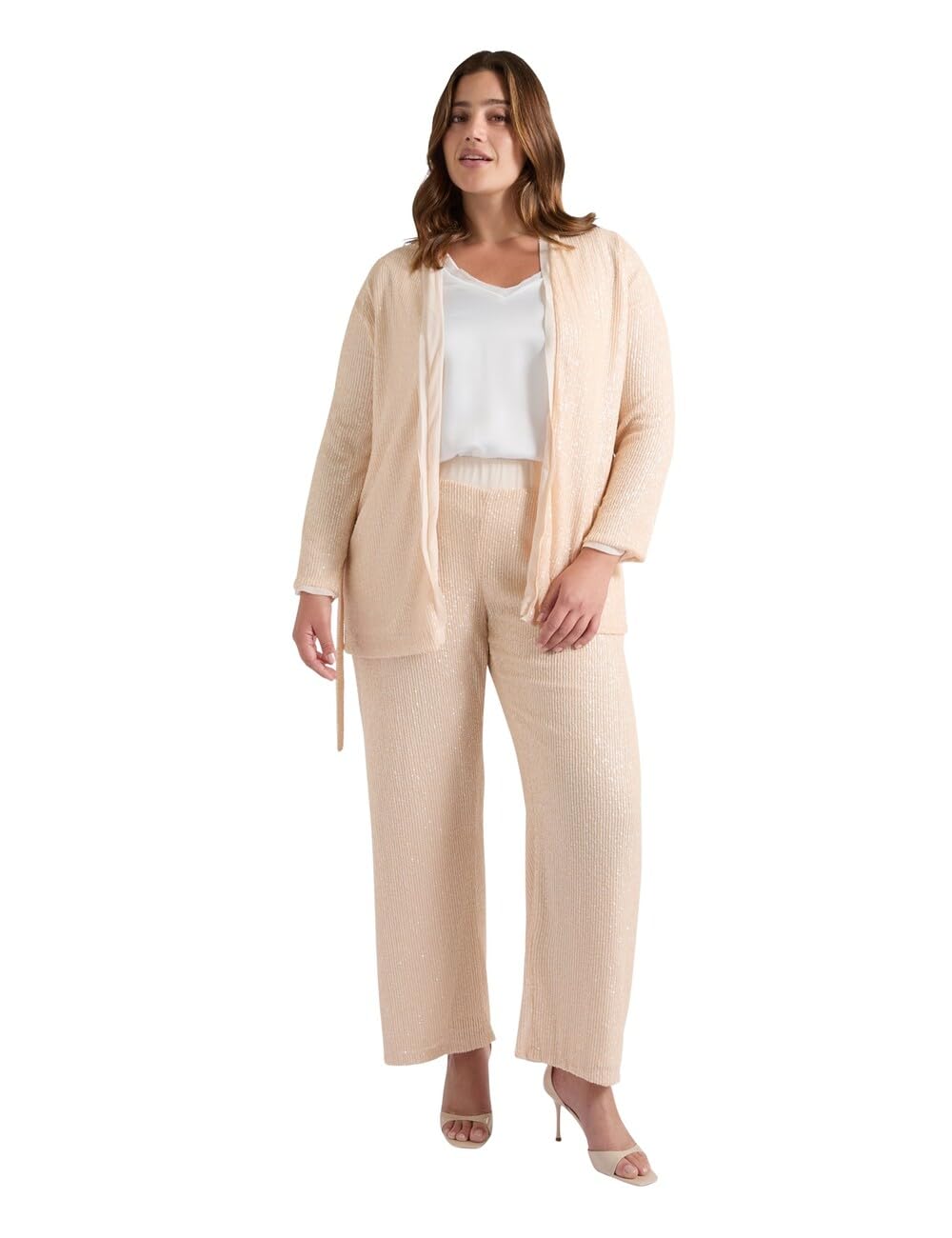Fiorella Rubino Pantaloni in Paillettes, taglia L Plus, gamba larga