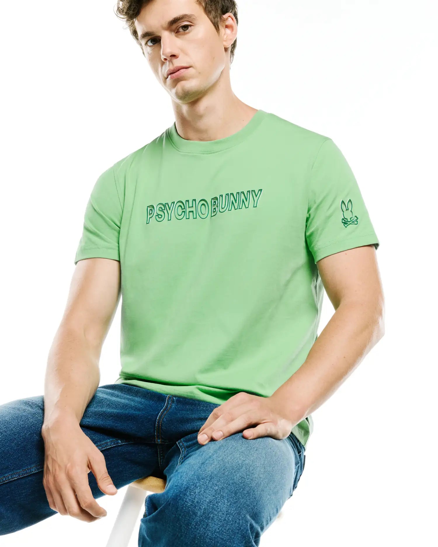 Psycho Bunny Men's Tees Joji Wordmark Graphic Tee maglietta verde