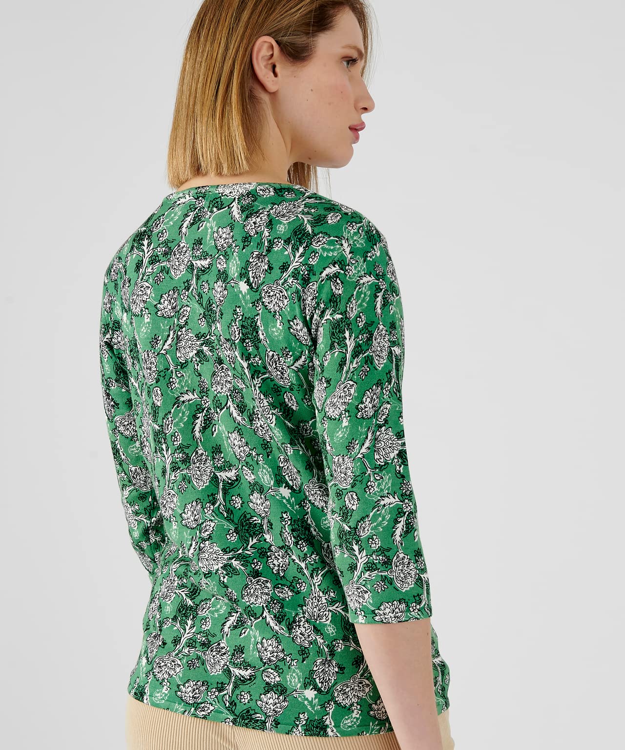 Damart Prêt-à-porter Maglione maglia fine maniche 3/4 verde floreale 40