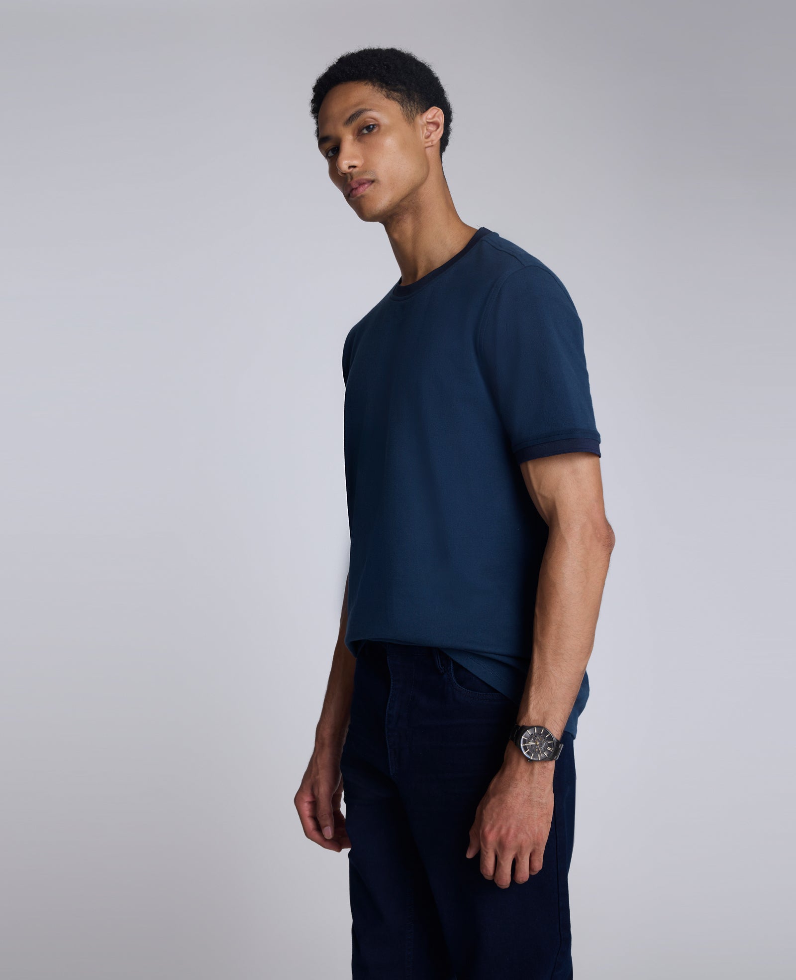 Kenneth Cole Reaction Clothing Ribbed Crewneck Tee T-shirt blu uomo UPF 50