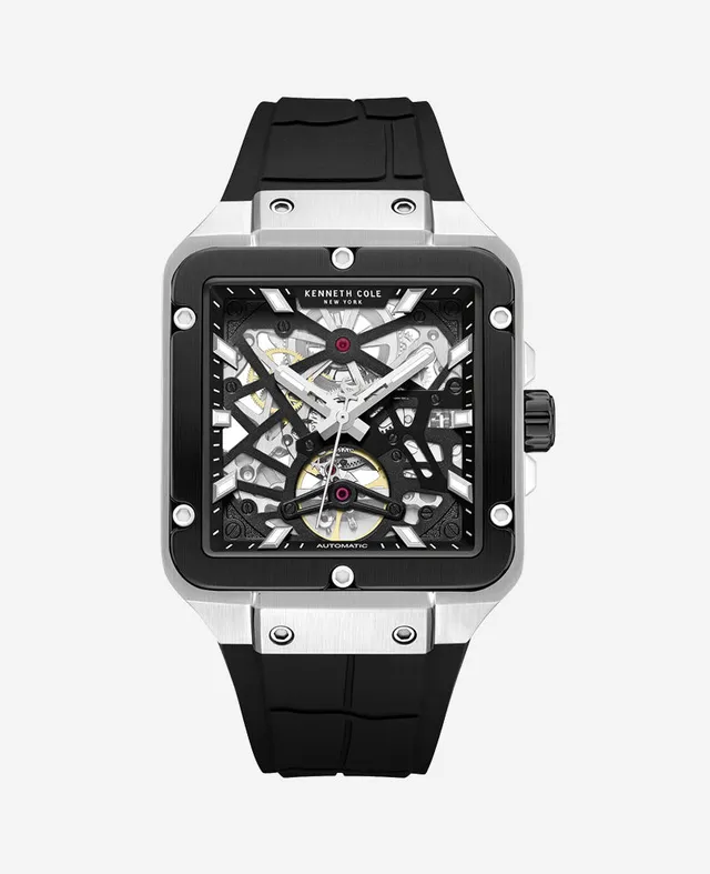 Kenneth Cole Reaction Watches Skeleton Automatic Silicone Watch orologio nero