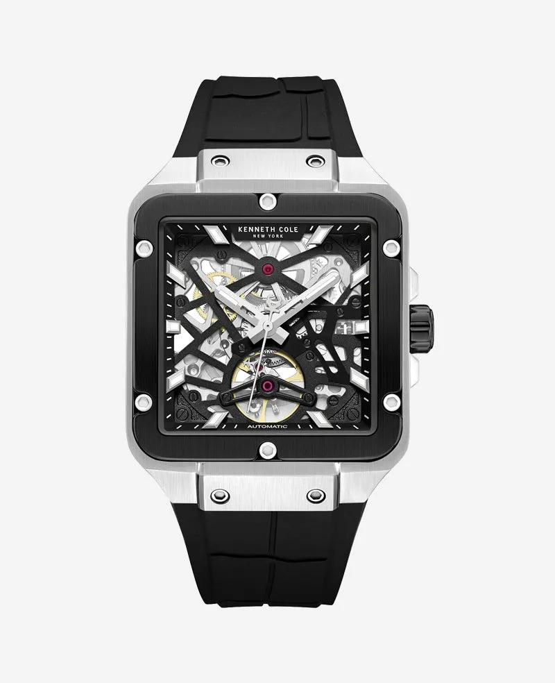 Kenneth Cole Reaction Watches Skeleton Automatic Silicone Watch orologio nero