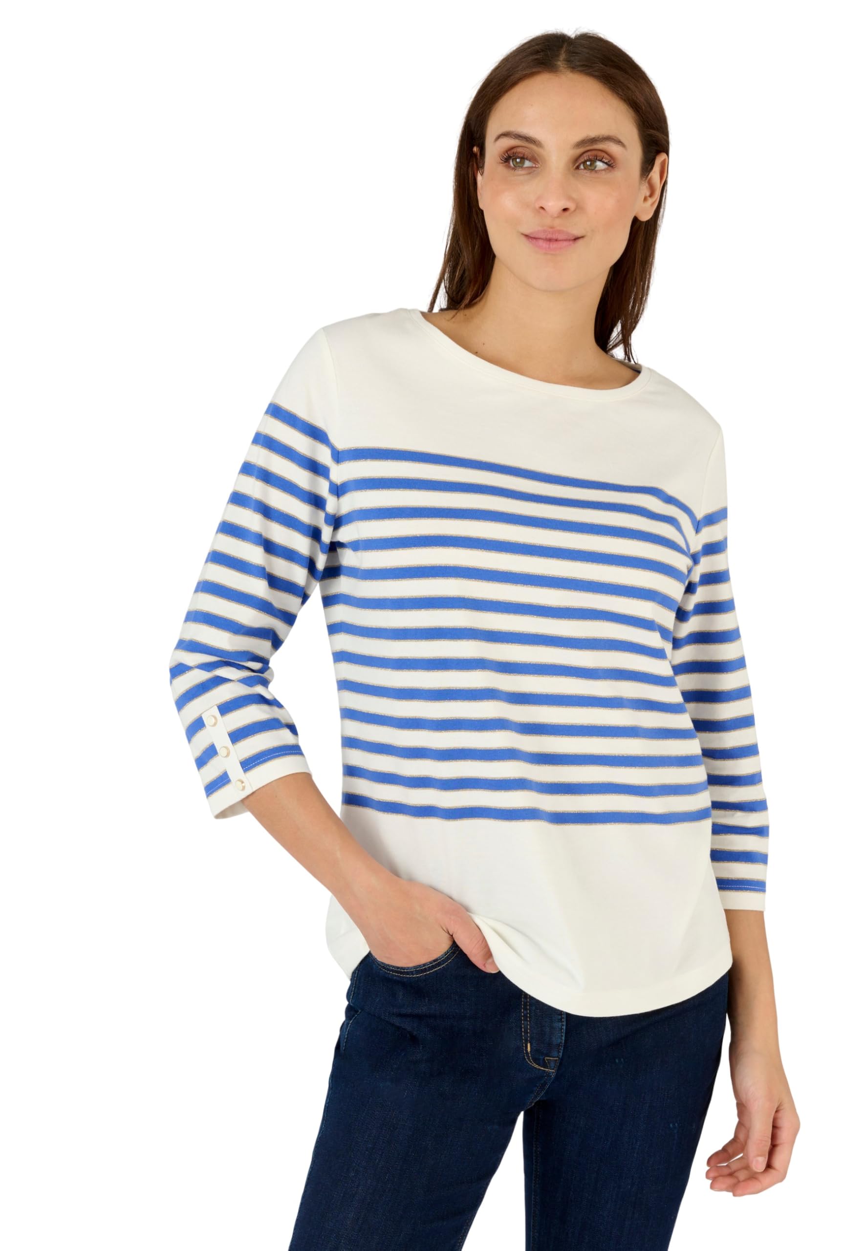 Damart Prêt-à-porter Mariniera Brillante maglia bianco rosso a righe manica 3/4