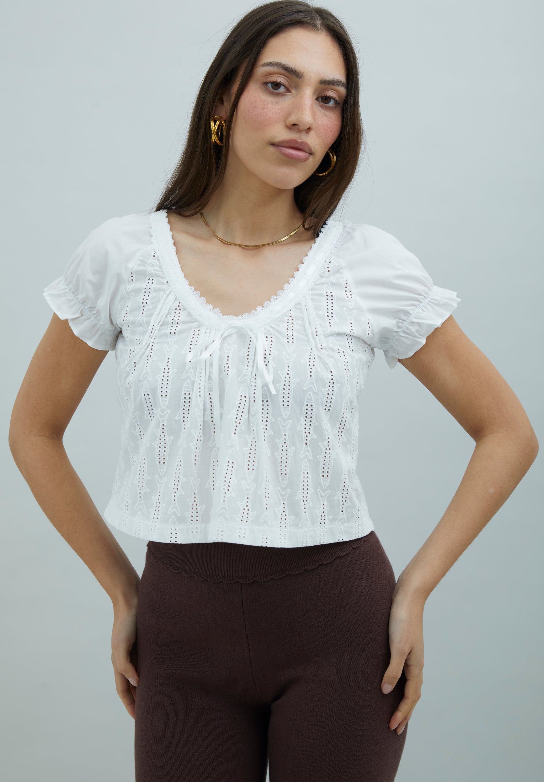 House Of Sunny Womens Tops SEA BREEZE COTTON TOP top UK 8 cotone bianco