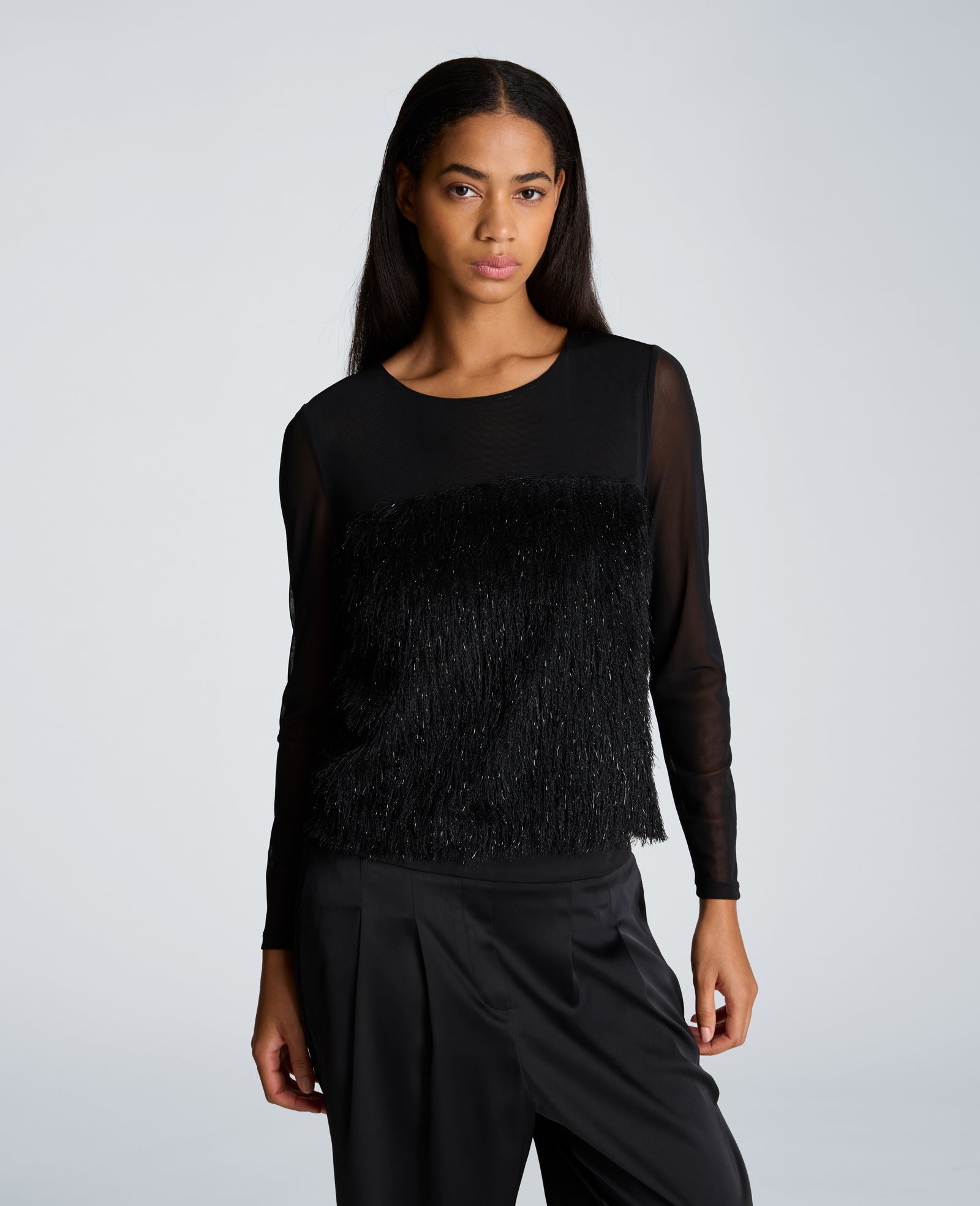 Kenneth Cole Reaction Clothing Long Sleeve Pullover maglia donna nera argento