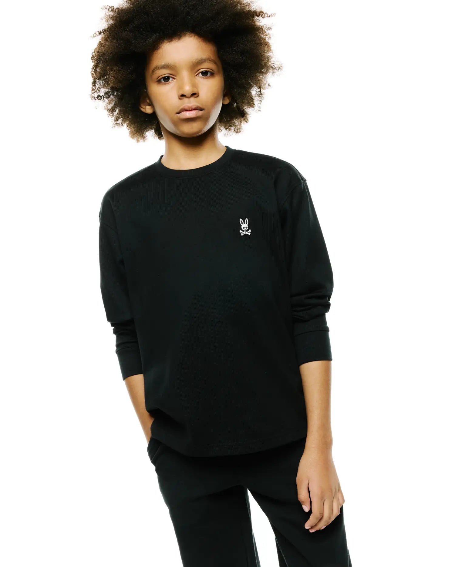 Psycho Bunny Kids Tees KID'S NORMAN LONGSLEEVE OVERSIZED TEE KT0200318 T-shirt nera oversize a maniche lunghe