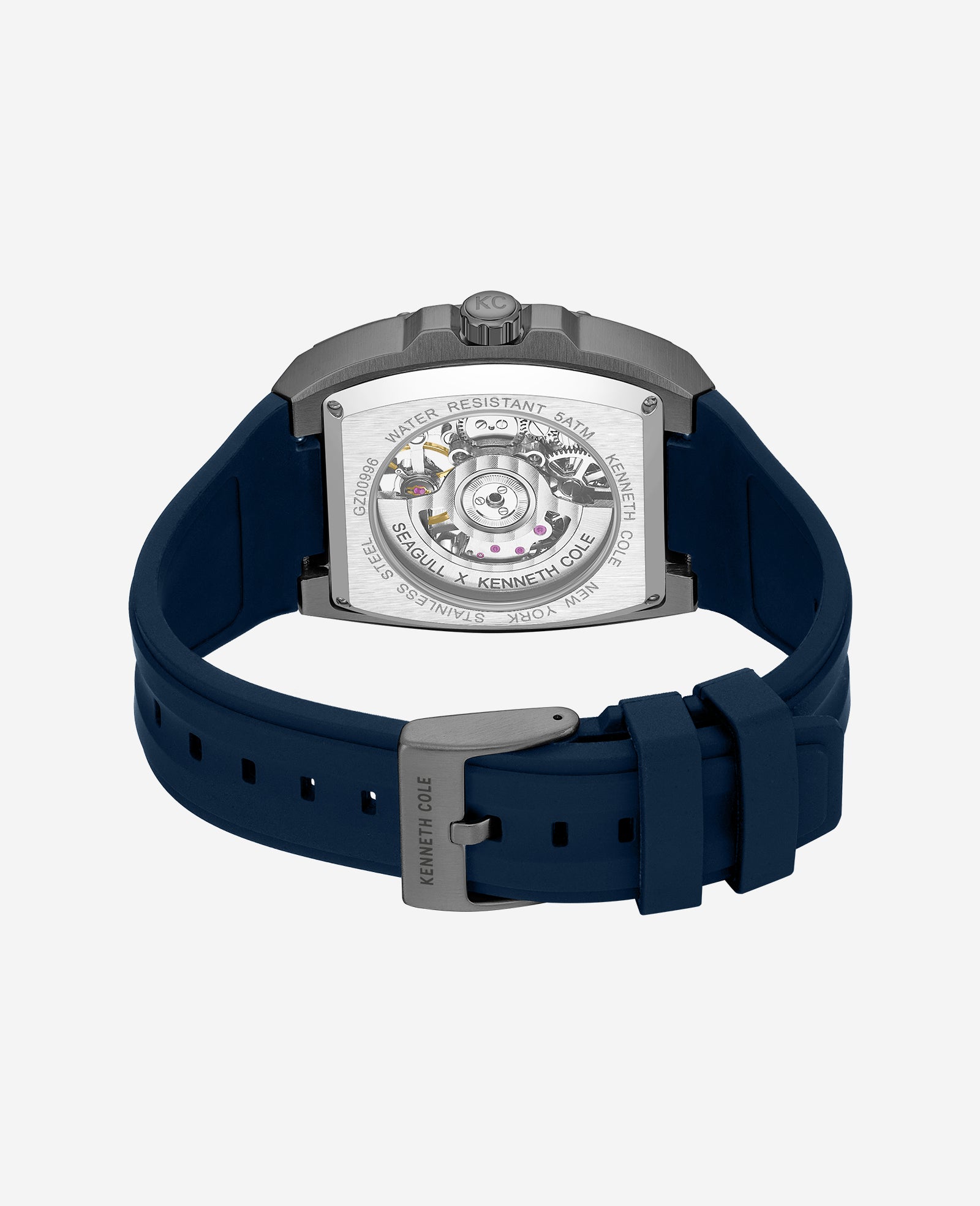 Kenneth Cole Reaction Watches Skeleton Automatic Silicone Strap Watch orologio blu