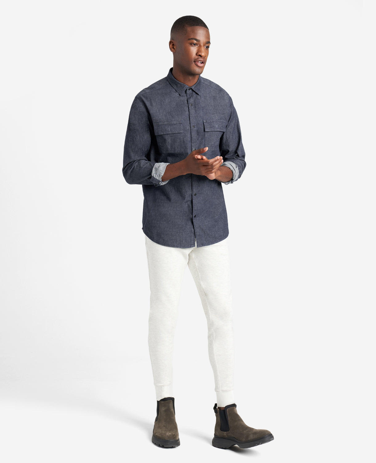 Kenneth Cole Reaction Clothing Slim-Fit Organic Stretch Denim Two Pocket Shirt camicia Deep Indigo