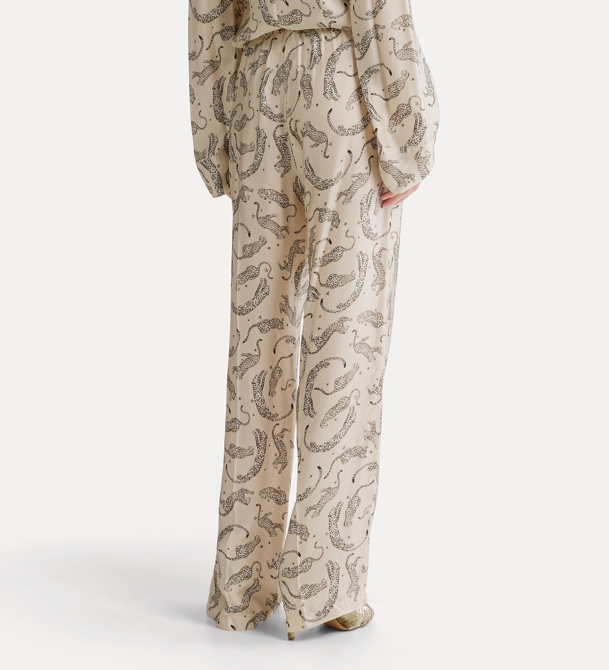 Forte Royal Leopard pantaloni in raso avorio