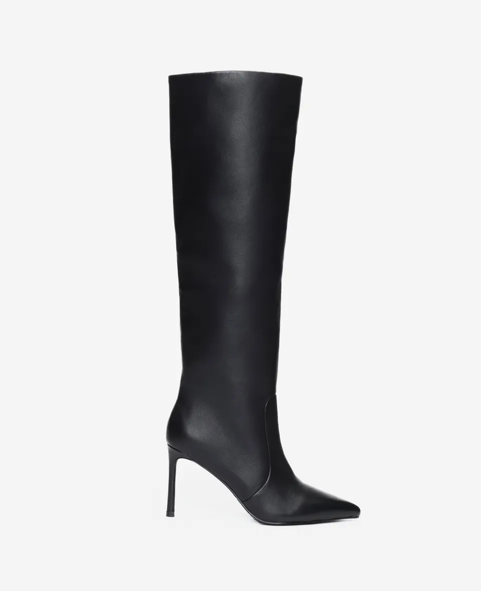 Kenneth Cole Reaction Yazzy Leather Tall Point Toe Boot stivale alto nero in pelle