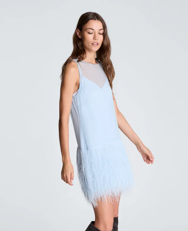Kenneth Cole Reaction Clothing Fringed Fur Mini Dress mini abito Serene Blue