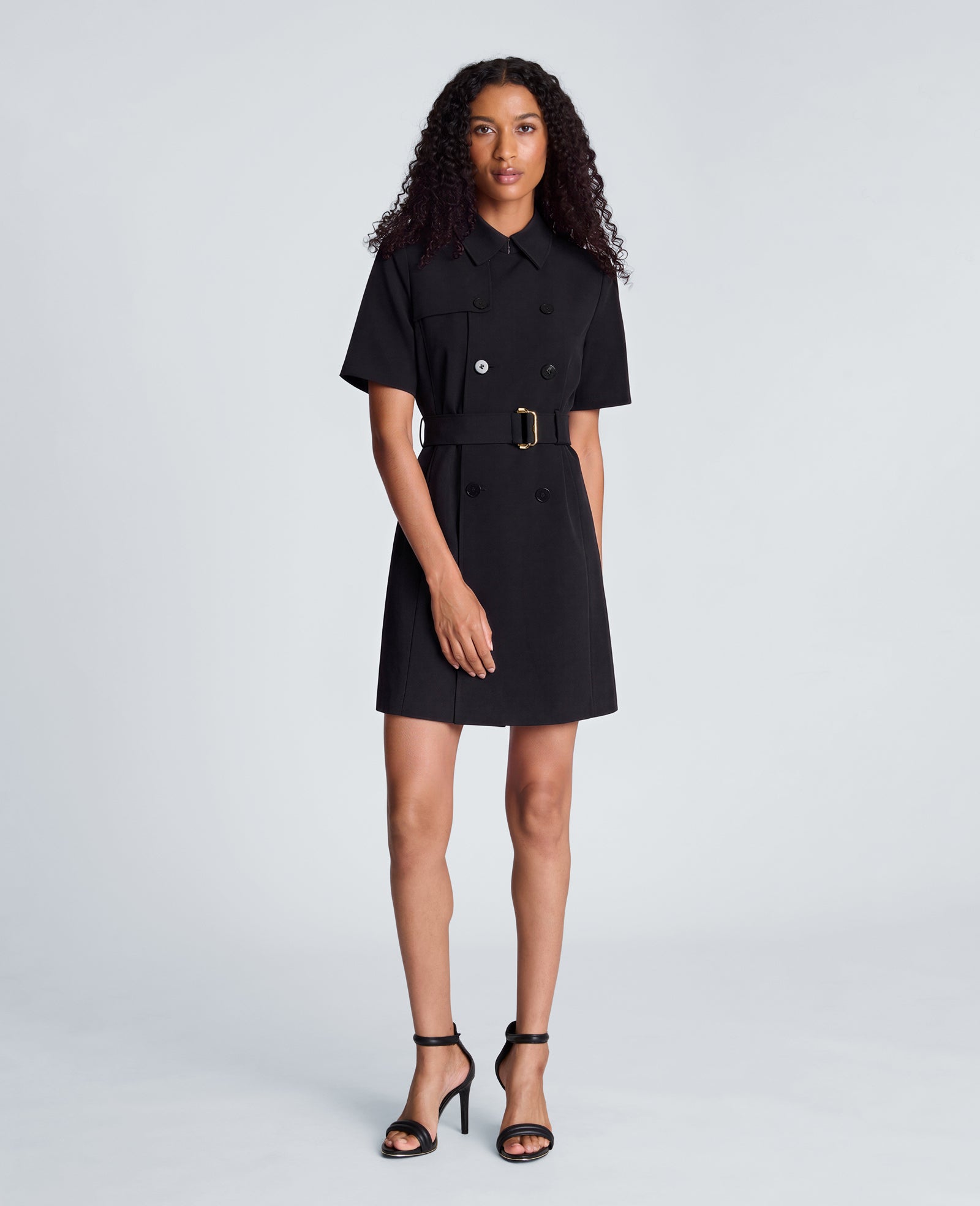Kenneth Cole Reaction Clothing Short Sleeve Micro Tech Mini Trench abito nero