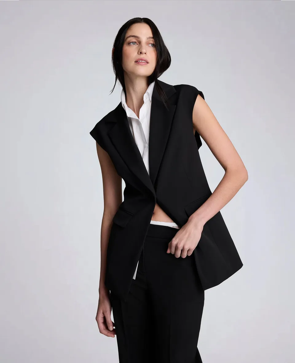 Kenneth Cole Reaction Clothing Luxe Twill Vest With Faux Shirt gilet bianco nero