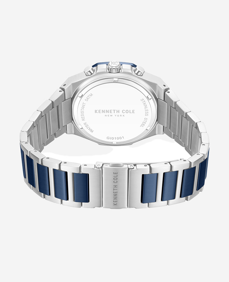 Kenneth Cole Reaction Watches Dress Sport Chronograph Two-Tone Stainless Steel Bracelet Watch orologio argento blu