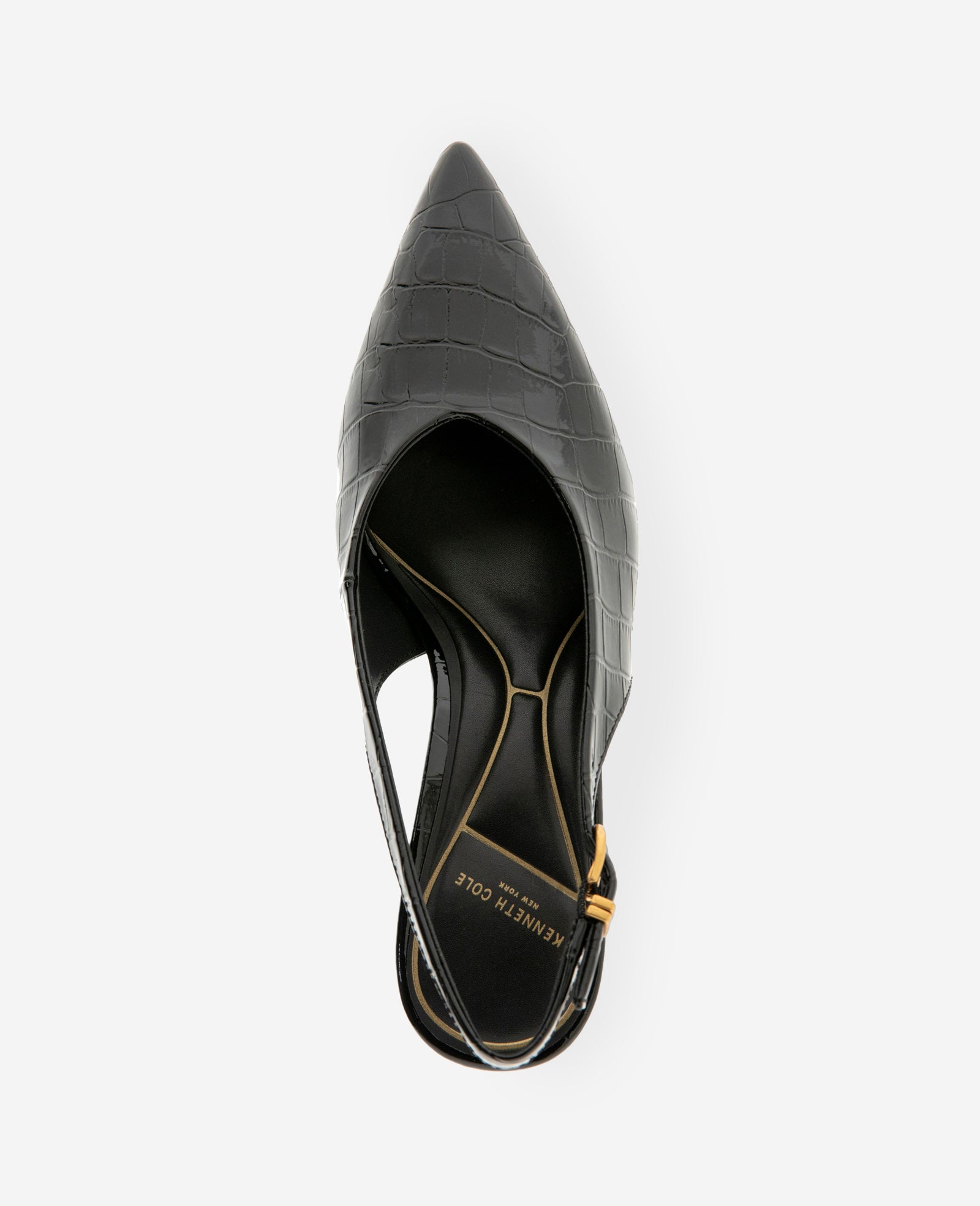 Kenneth Cole Reaction Shoes Ulysses Croco Patent Slingback Heel décolleté nere tacco 6,6 cm