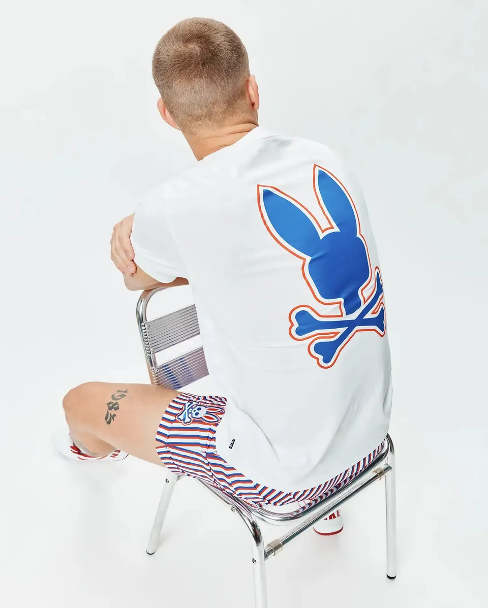 Psycho Bunny Men's Tees John Back Graphic T-shirt bianca cotone Pima