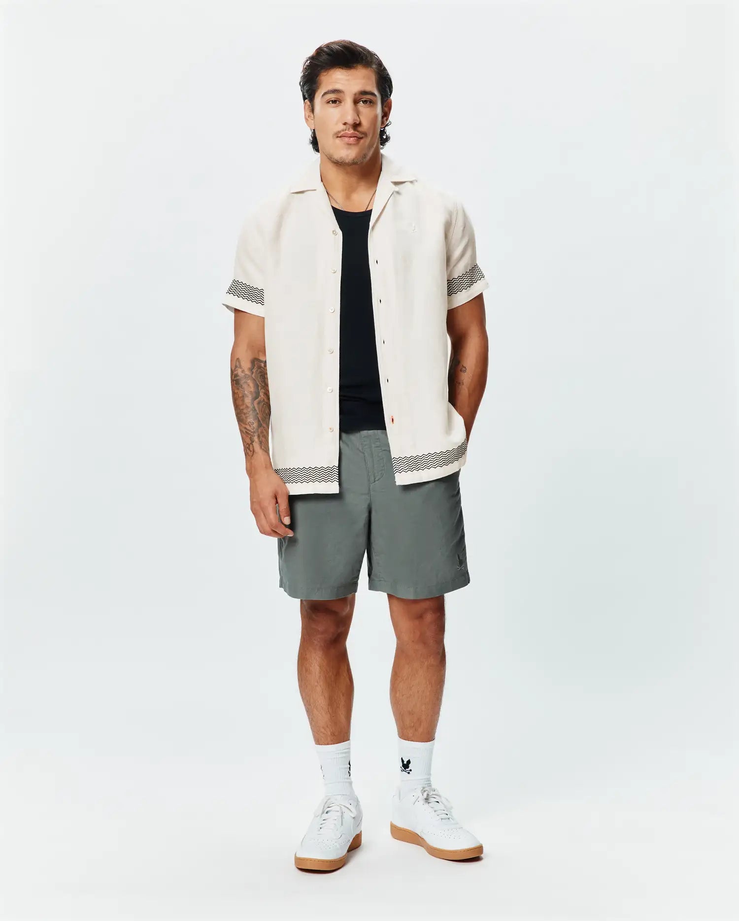 Psycho Bunny Men's Shirts Sunny Linen Shirt camicia bianca in lino e cotone