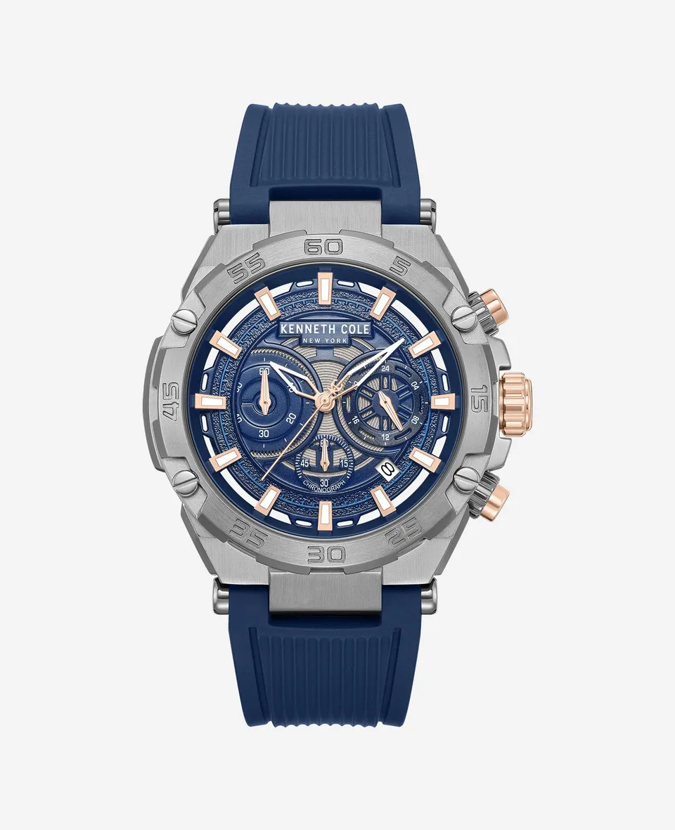 Kenneth Cole Reaction Watches Chronograph Sport Silicone Strap Watch orologio blu