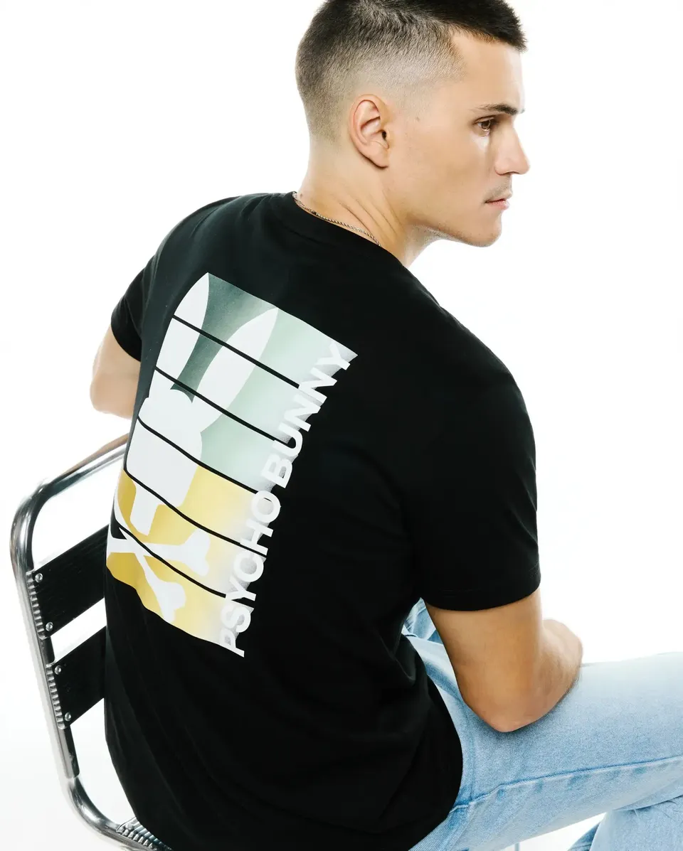 Psycho Bunny Men's Tees Cyprian Back Graphic Tee t-shirt nera Pima