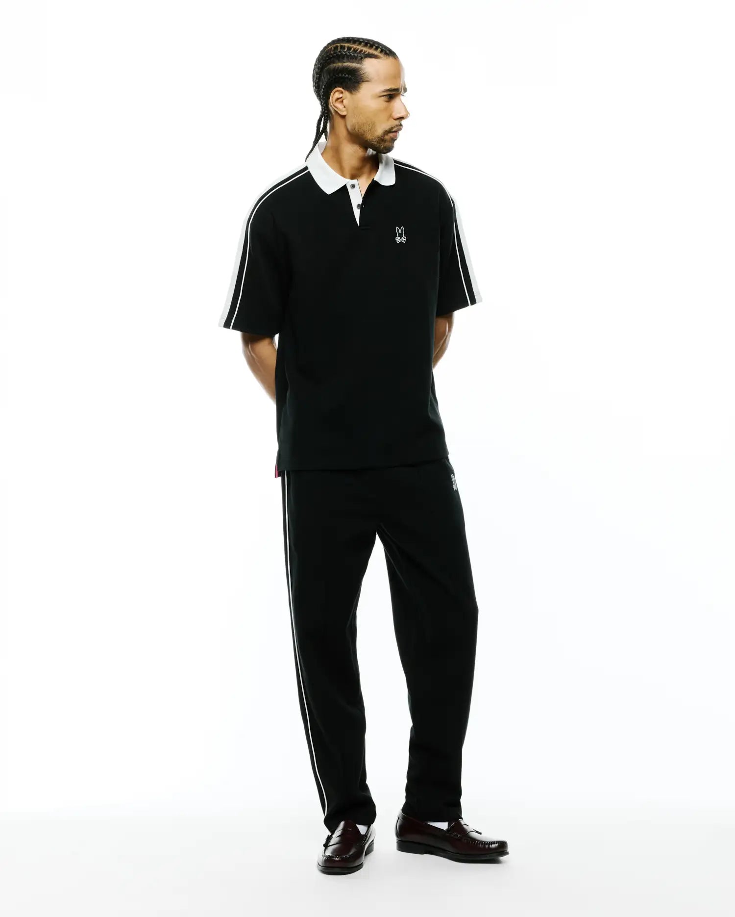 Psycho Bunny Men's Pants Men's Ceano Straight Track Pants MB0800062 pantaloni neri ricamati