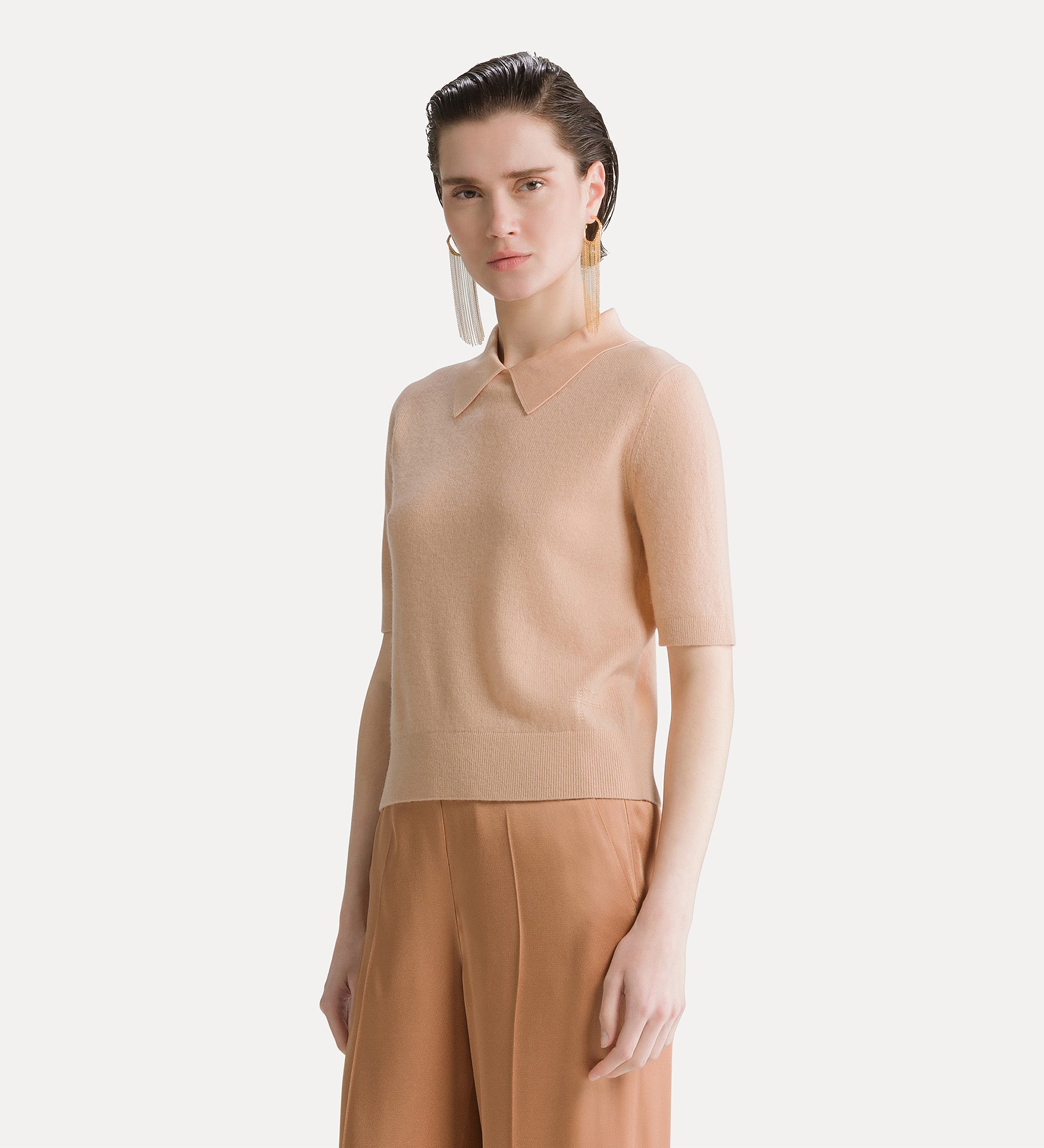 Forte polo a manica corta in lana e cashmere