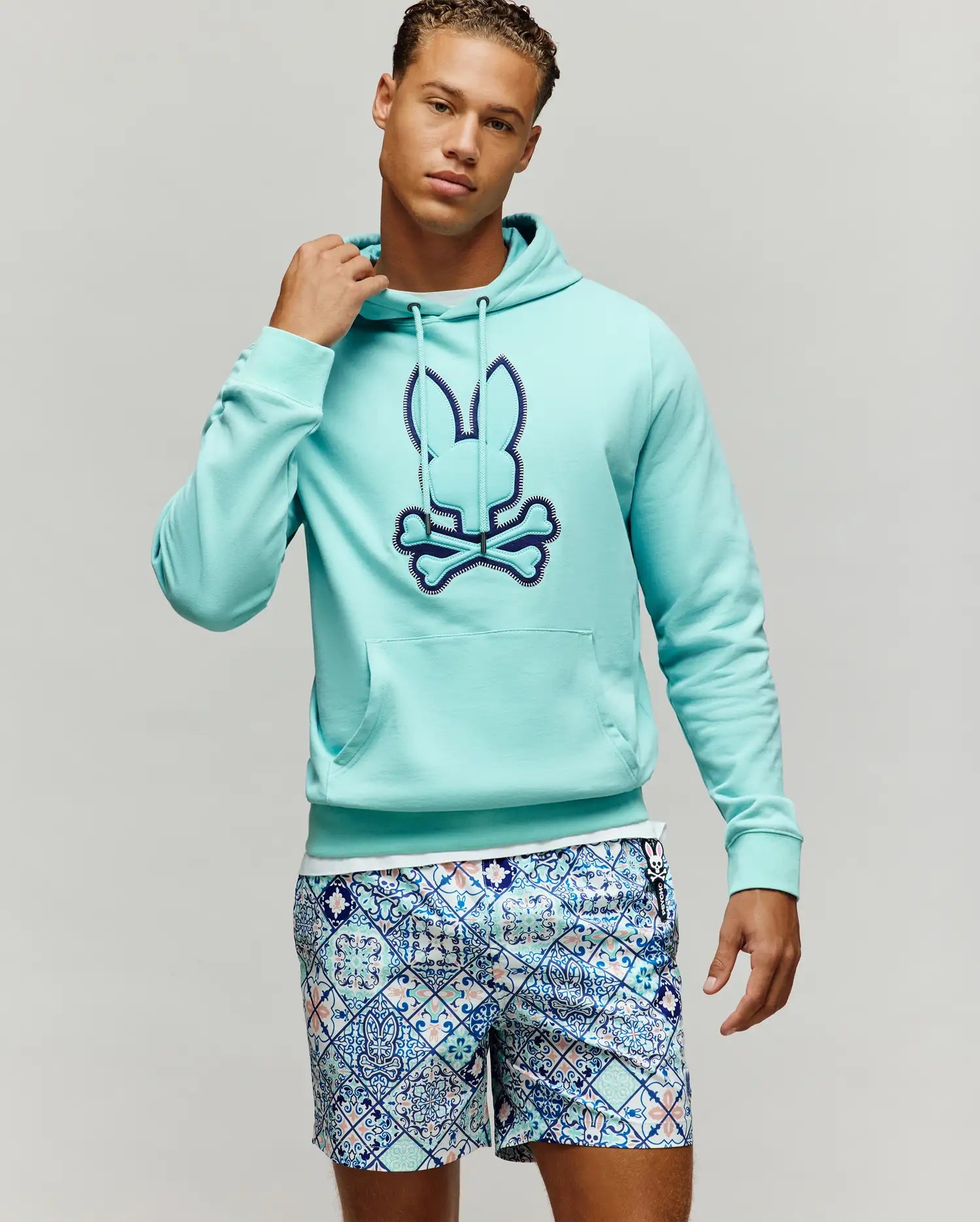 Psycho Bunny Men's Sweatshirts & Hoodies Gage Patch Hoodie MT0500089 felpa aqua