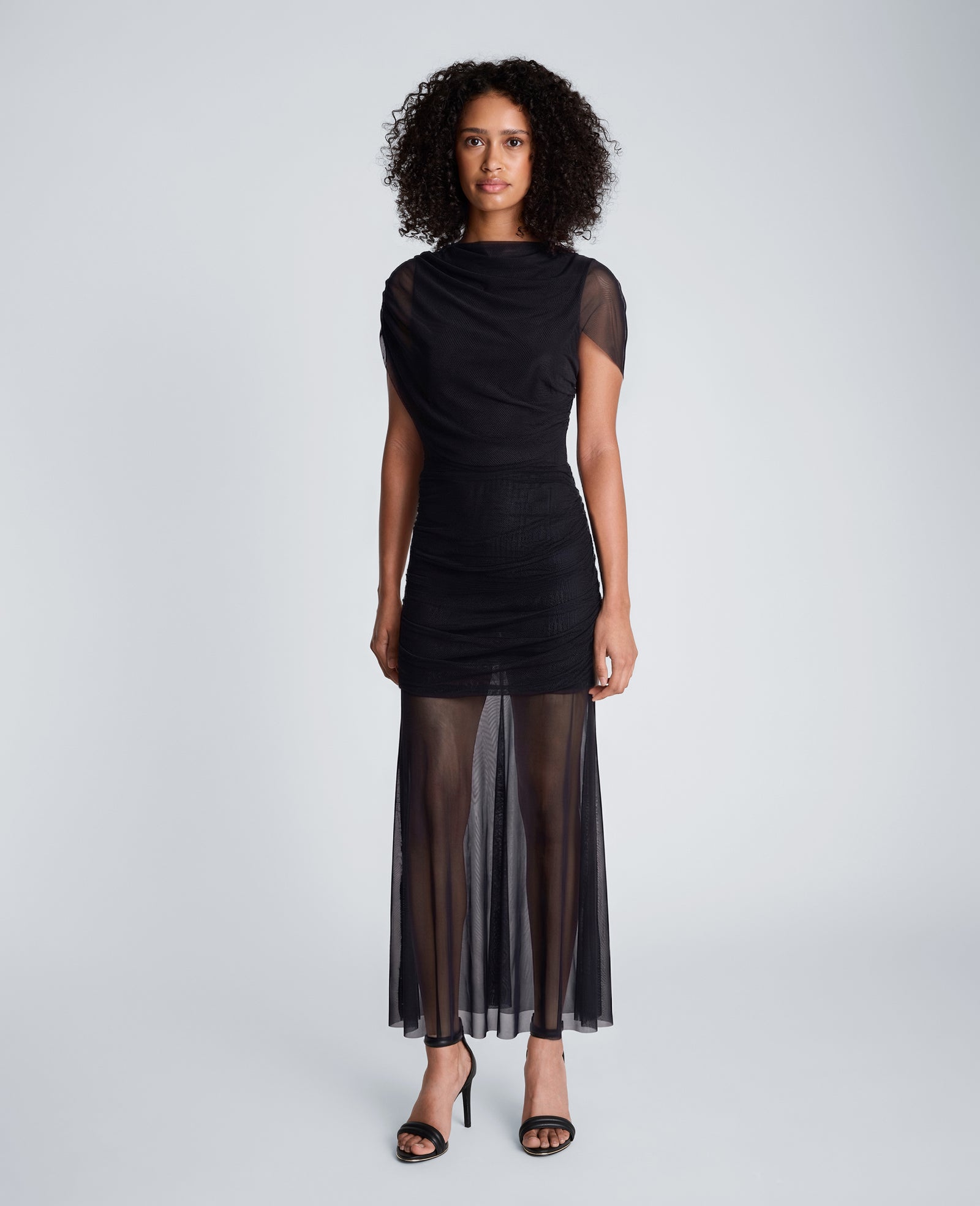 Kenneth Cole Reaction Clothing Sheer Overlay Maxi Dress abito lungo nero in tripla rete