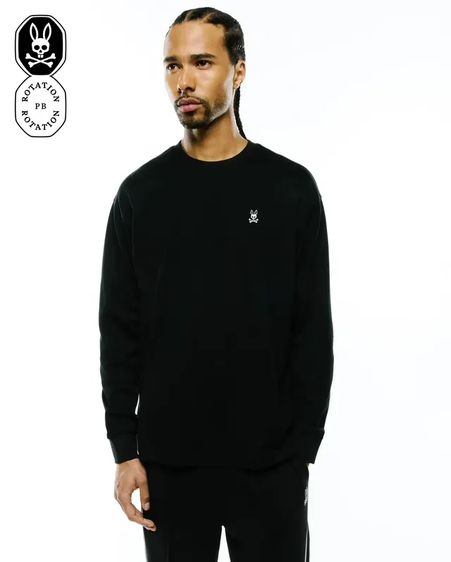 Psycho Bunny Men's Tees MENS NORMAN LONG SLEEVE OVERSIZED FIT TEE maglia nera 001 cotone