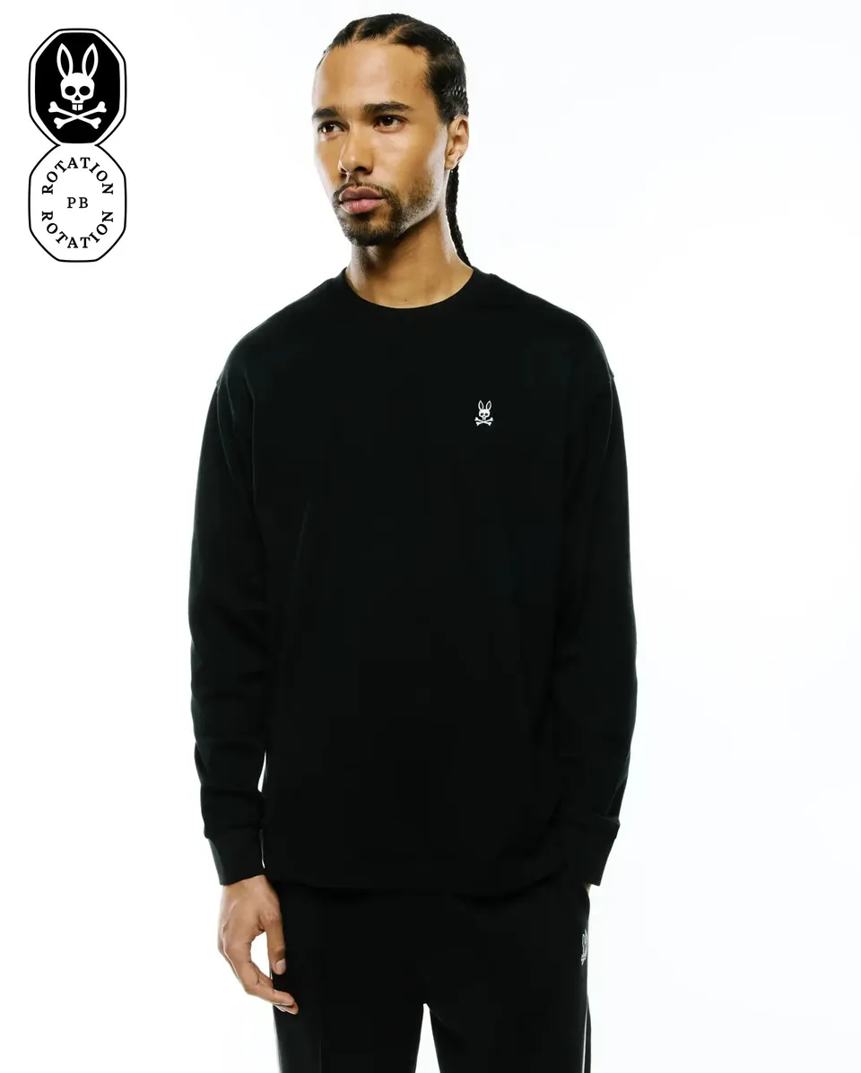 Psycho Bunny Men's Tees MENS NORMAN LONG SLEEVE OVERSIZED FIT TEE maglia nera 001 cotone