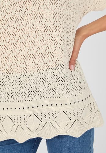 Damart Prêt-à-porter Maglione a maglia a punta da donna marrone ecru 38-40 in cotone